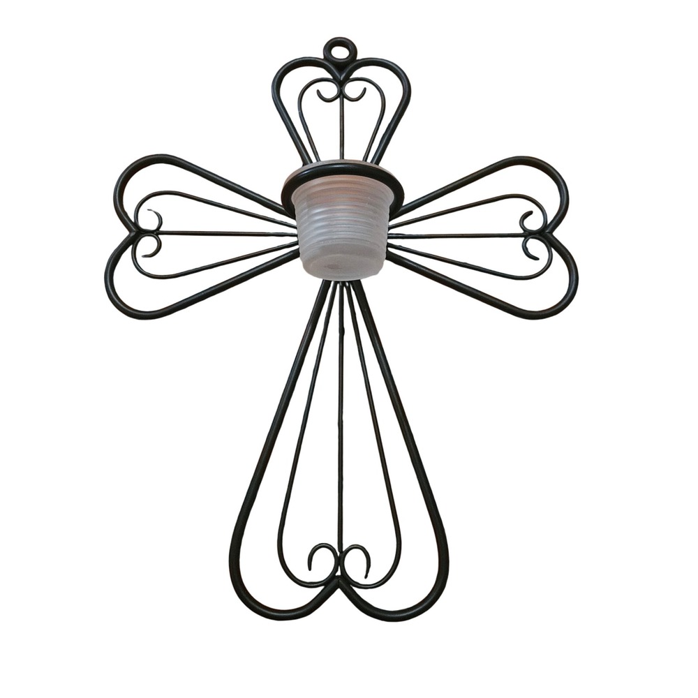 Wrought Iron Cross Wall‎ Sconce Candle Holder Rustic Home Decor